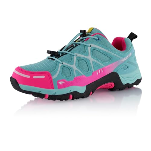 Fusskleidung® Damen Herren Wanderschuhe atmungsaktive Trekkingschuhe Blau Schwarz Pink EU 41