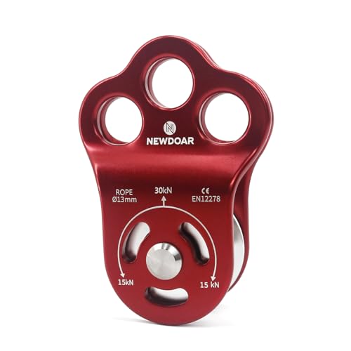 NewDoar 30 KN CE-zertifizierte DREI-Loch-Rettungs Kletterrolle Mikro Seilrolle für max. 13 mm Umlenkrolle mit Lager zum Abseilen, langlebige Seitenplatten-1 Stück