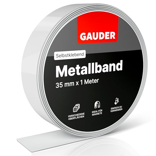 GAUDER Metallband selbstklebend I Ideal für Tonies®-Figuren & -Regale I Ferroband I Magnetband für Magnete I Eisenband I Stahlband (1m)