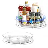 LUZOON Kühlschrank Organizer 2 Stück:27+23cm, Schrank Organizer Küchen Lazy Susan 360° Drehbarer Gewürzhalter – Transparent