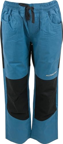 Alpine PRO DERAKO Jungen Wanderhose, Outdoorhose, Freizeit Hose, Trekkinghose Baumwollhose, Verstellbare Taille, Kinderhose mit Taschen, Blaue Hose (104-110)