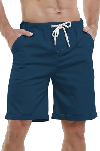 Hoerev Leinen Casual Beach Shorts Leichte, Atmungsaktive, Bequeme Sommershorts Für Beachwear Und Freizeitkleidung,Blau,M
