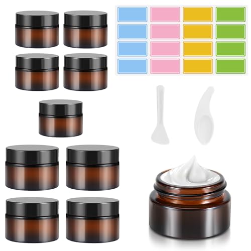 Collazoey 10 Stück Amber Glas Leerdose, 20 ml/30 ml cream jars for filling,with lid and liner,ointment jars, made of brown glass, für Kosmetik Cremes Lotionen ätherische Öle refillable travel pots