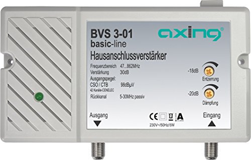 Axing BVS 3-01 Hausanschlussverstärker mit Rückkanal 5-30 MHz (30 dB, 47-862 MHz, 98 dBµV)