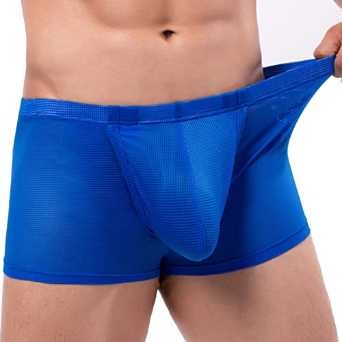 Herren Erotische Wäsche Sissy Dessous Boxer Briefs Mit Bulge Beutel Durchsichtig Underwear Transparente Atmungsaktive Boxer Shorts Gay Reizwäsche Weich Stretch Blau Unterhosen männer Baumwolle