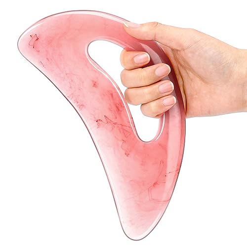 Großes Körper Gua Sha Tool Lymphdrainage Massagegerät mit Griff Ganzkörper Guasha Cellulite Massage Muskelentspannung & Schmerzlinderung Gua Sha Schaber für Beine, Rücken, Gesicht, Nacken (Rosa)