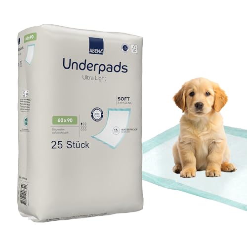 ABENA Welpenunterlagen Einweg, Pipi Matten für Hunde und Haustiere, 60x90 cm, 25 Stück, Hundeklo für Zuhause, saugfähige, auslaufsichere Trainingsunterlagen für Hunde und Welpen