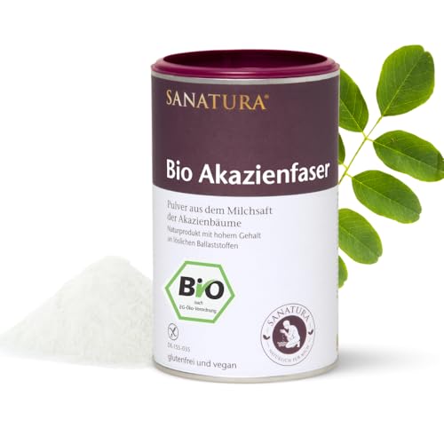 Sanatura Akazienfaser Pulver Bio – 180 g – wertvoller Ballaststofflieferant aus Akazienfasern - lösliche Ballaststoffe - vegan, glutenfrei und fructosefrei – gut verträglich