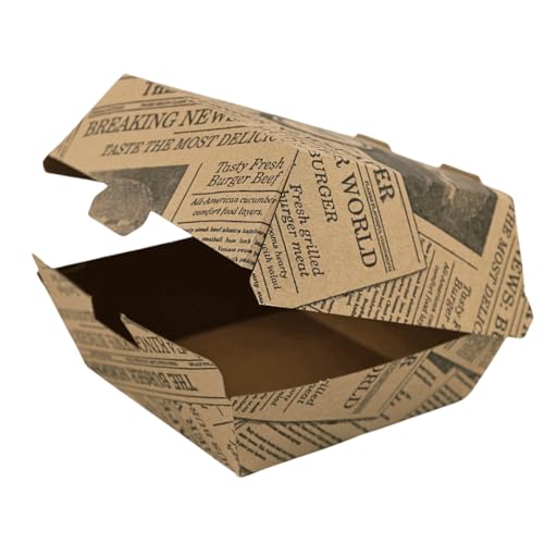 Enpack 100 Burger-Box in Braun aus Kraftpapier - 11,5 x 11,5 x 9 cm Burger Schalen - Snackbox to go mit Klappdeckel - Box mit Deckel beschichtet - Einmalbehälter mit Druck - Chips Box für Snacks