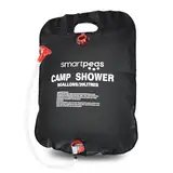 smartpeas Solardusche Camping - Warmwasserdusche ohne Gas und Strom - Gartendusche aus Kunststoff - leicht und faltbar - Campingdusche - Outdoor Dusche - schwarz mit rotem Duschkopf