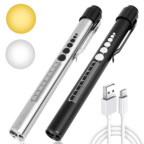 flintronic Pupillenleuchte Medizin, Diagnostikleuchte Krankenschwester Rettungsdienst Zubehör mit Pupillenmessgerät und Lineal, Aufladbar USB LED Stiftlampe für Krankenschwester Studentische Ärzte
