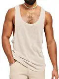 Runcati Tank Top Herren Ärmelloses Muskelshirt Fitness Gym Training Sport Unterhemd Männer Baumwolle Bodybuilding Loose T-Shirt,Beige,L