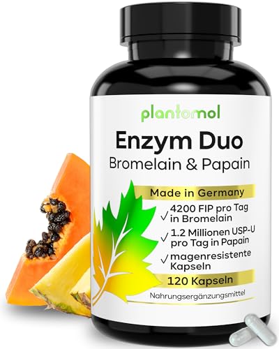 Verdauungsenzyme Komplex - 120 Papain Bromelain Kapseln hochdosiert - Enzym Komplex als Bromelain Papain Kapseln mit Vitamin C - 4 Monatsvorrat - Bromelain hochdosiert aus Ananas-Extrakt - VEGAN