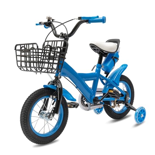 Charocean 12 Zoll Kinderfahrrad für ab 2-5 Jahre Jungen & Mädchen, Upgraded Kinder Fahrrad mit Stützrädern, Fahrrad für Kinder, HöHenverstellbar Kinderfahrräder für Schulung Outdoor Reiten (Blau)