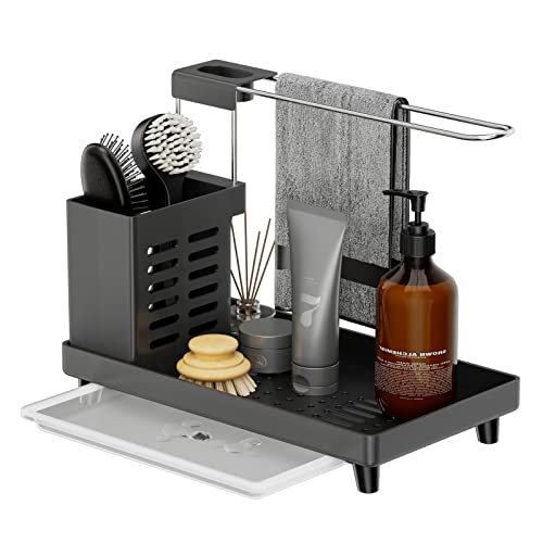 Küche Spülbecken Spüle Sink Organizer - Utensilien Korb für Küche & Badezimmer mit Abtropfschale,Klebstoff Arbeitsplatte Dual-Use Schwamm Bürste Seifenschale Halter, Für Handtücher,Handtüchern