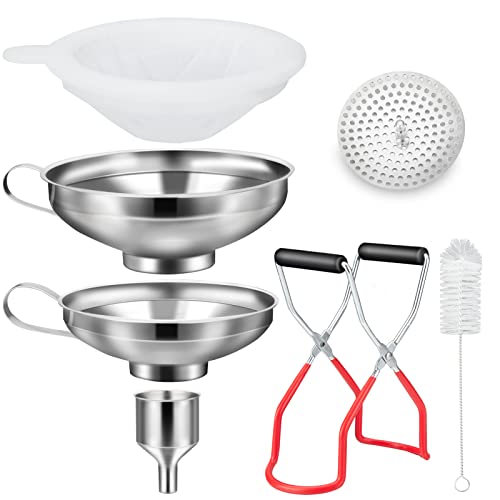 HAUSPROFI Edelstahl Trichterset 7-teilig mit Einmachgläser Heber & Filter - 3 Größen Küchentrichter Set für Marmelade, Einmachen, Öl, Gewürze - Spülmaschinenfest