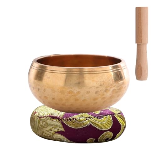 Meditation Set Zubehör,klangschale kinder und Erwachsene,Yoga Meditation Feng Shui,Mit massiven Holz Trommelstöcke,Geeignet für Meditation und Behandlung Geschenkset,8 cm(Zufällige Grundfarbe)