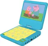 Lexibook, Peppa Pig, Tragbarer DVD-Player, 7“ drehbarer Bildschirm für Kinder, Fernbedienung, Kfz-Ladegerät, USB-Anschluss, wiederaufladbare Batterie, blau/gelb, DVDP6PP