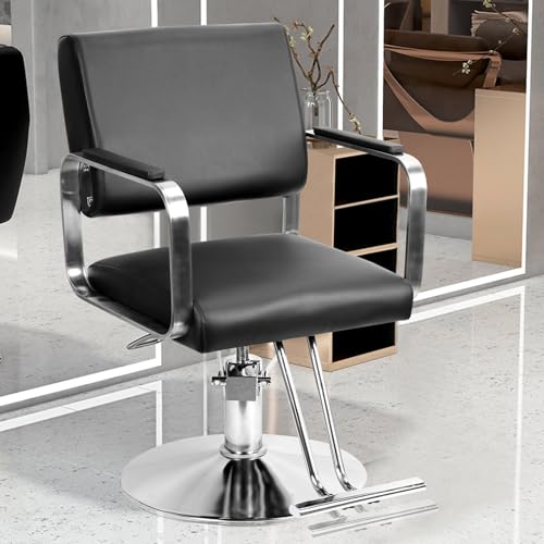 Wilitto Hydraulischer Friseurstuhl, strapazierfähig, bis zu 150 kg, Friseurstuhl für Friseursalon, Friseur für Kunden, Salon, Styling-Stuhl, Schönheitsstuhl, Friseurstuhl für Friseure, Schwarz