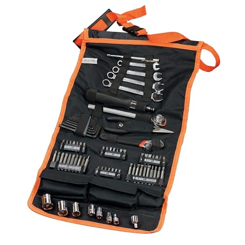 BLACK+DECKER Auto Zubehör-Set 77-teilig mit allen Drehmomentschlüsseln für Auto Schraubendreher Set Bit Set für Auto Kfz Werkzeug-Set in einer Rolltasche mit Autowerkzeug-Zubehör - A7063