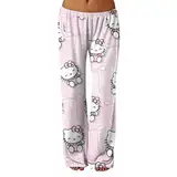 Damen Cute Anime Cartoon Pyjamahose Couple Weich Pyjamahose Kawaii Herbst Winter Herren Pyjamahose Lässig Nach Hause Hose Rosa XL Hose Lang Pyjama Hose Damen Pyjama Herren Hose