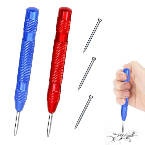 2 Stück Automatik Körner,Körner Metall,130mm Automatischer Körner mit 3 Ersatzspitzen,Körner Werkzeug,Federkörner Feuerwehr,Verstellbare Spannung Center Punch für Metall Glas Holz Dünne Stahlbleche