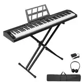 LEADZM 88 Tasten Halbgewichteten Digital Piano, Full Size Keyboard, Elektronische Tastatur mit Doppelrohr-X-förmigem Ständer, Bluetooth MIDI, Notenständer, Sustain-Pedal, Kopfhörer