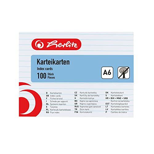 herlitz Karteikarte A6, liniert, weiß, 100 Stück