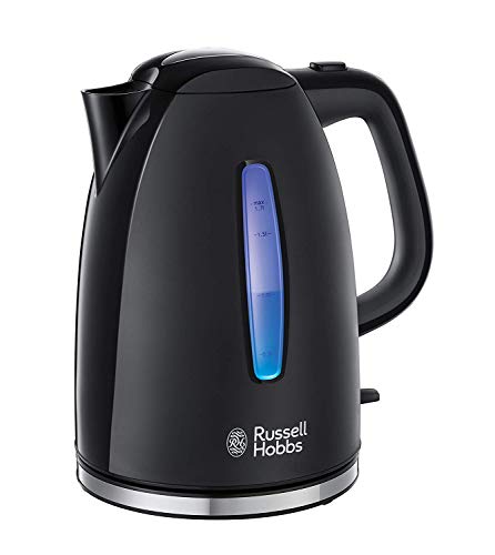 Russell Hobbs Wasserkocher [1,7l, 2400W, blaue LED-Beleuchtung] Textures+ (Schnellkochfunktion, herausnehmbarer Kalkfilter, beleuchtete Wasserstandsanzeige, autom. Deckelöffnung) Teekocher 22591-70