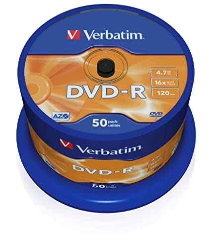 Verbatim DVD-R 16x Matt Silver 4.7GB, 50er Pack Spindel, DVD Rohlinge beschreibbar, 16-fache Brenngeschwindigkeit & Hardcoat Scratch Guard, DVD-R Rohlinge, DVD leer, Rohlinge DVD