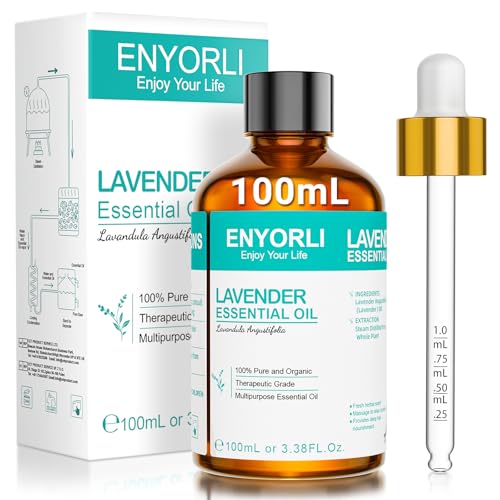 ENYORLI Ätherisches Lavendelöl 100mL Lavendelöl 100% Rein & Unverdünnt, Ideal für Aromatherapie Diffuser Massage Hautpflege, Beruhigend Entspannend Fördert Schlaf Bäder und Kerzen DIY