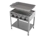 ChattenGlut Professional Gastrobräter 4-flammig Tischgerät Edelstahl Stahlbrenner für Flüssiggas 810x530x800 mm (14,7kW Rost und Pfanne)