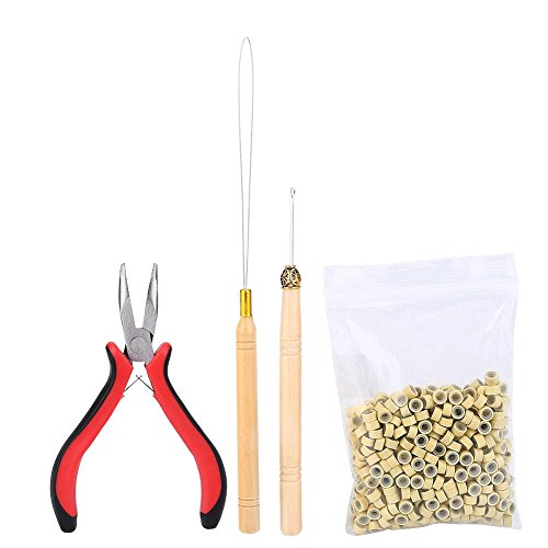 Filfeel Haarverlängerungs-Set, mit 500 Mikroringen, Haarverlängerung, Zubehör (beige)