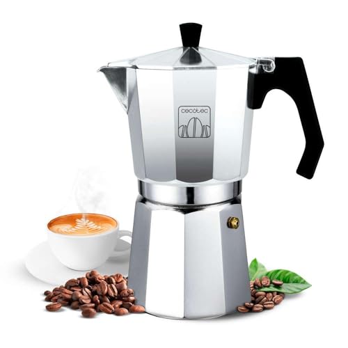 Cecotec Italienische Kaffeemaschine Mokclassic 300 Shiny. Aluminium-Kaffeemaschine, für alle Herdarten, 3 Tassen, Silikondichtung, ergonomischer, hitzebeständiger Griff, Edelstahlfilter und -ventil.