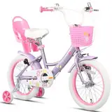 Glerc Maggie 14 Zoll Mädchen Fahrrad Alter 2 3 4 5 6 7 Jahre, Kinder und Kleinkinder Prinzessin Fahrrad Barbie Fahrräder mit Puppe-Sitz & Korb & Stützräder für Geschenk, Lila