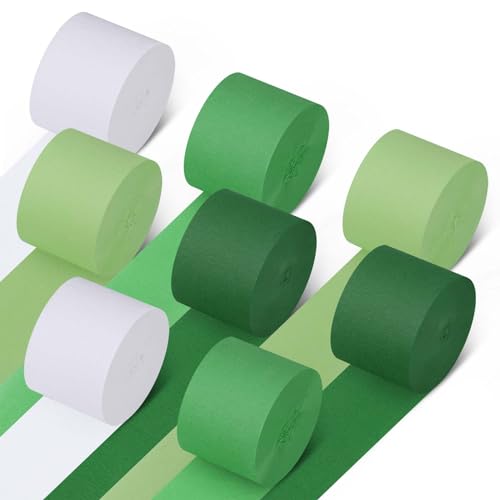 Hejo Krepppapier, 8 Rollen Luftschlangen, 4 farbiges Kreppband, Party Deko Grün für Party und Hochzeit (4,5cm×25m, Grün und Weiß)