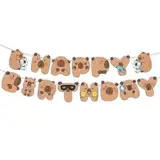 Capybara Geburtstagsbanner 2 Stück,Capybara Happy Birthday Girlande,Niedlich Cartoon Braun Capy Geburtstagsdeko für Jungen Mädchen Kinder Tier Capybara Geburtstag Party Supplies