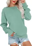 VIGVAN Damen Sweatshirt Pullover Elegant Basic Langarmshirt Rundhals Baumwolle Pulli Herbst Winter Casual Oberteile Langarm Tops (Grün-3, S)