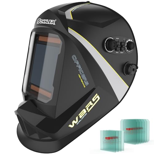 SONNLER Schweißhelm, großes Fenster10 x 9,3 cm, groß echte Farbe automatik schweißhelm, Solar-/Batterie-schweisshelme mit 4 Bogensensoren, breiter Schatten 4~5/9-9/13 Schweißmaske für Wig MIG ARC