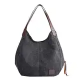 PB-SOAR Damen Mädchen Modern Canvas Shopper Schultertasche Handtasche Henkeltasche Hobo Bag Beuteltasche (Schwarz)