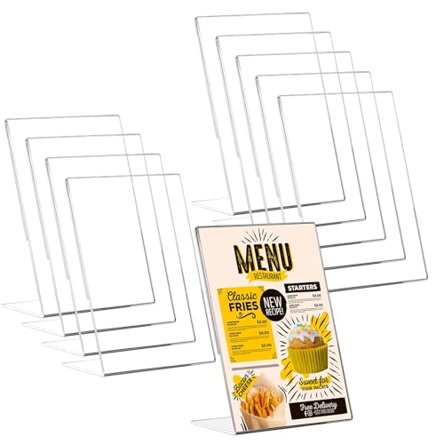 ZOFUN 10 Stück Aufsteller A4, Tischaufsteller A4 Acryl ständer A4, Schräg Tischaufsteller a4 Werbeständer/L-Ständer,Transparent Din A4 Aufsteller für Fotos, Cafés, Restaurants, Ausstellungen, Büros