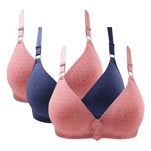 Gepolsterte BHs für Damen, Push-Up-Baumwoll-BHs für Damen, bügellos, leger, verstellbare Träger, modisch, tiefe Körbchen, Unterwäsche, gemischte Farben, dreiteiliger BHs, tiefer V-Ausschnitt,