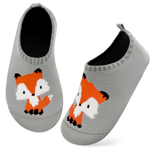 Kyopp Hausschuhe Kinder Junge Mädchen Pantoffeln Atmungsaktive rutschfest Weich Barfussschuhe für Lauflernschuhe Kleinkinder Schuhe Kindergarten Unisex (Fuchs 26/27EU)