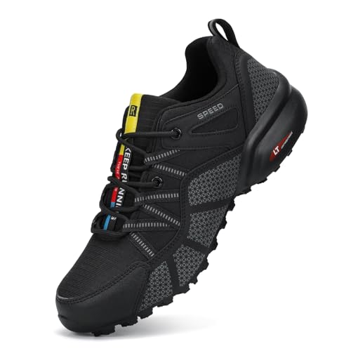 VENROXX Traillaufschuhe Herren Trailrunning Schuhe Wanderschuhe Atmungsaktiv Leicht Laufschuhe Sportschuhe rutschfeste Outdoor Trekkingschuhe, Schwarz & Grau, 42