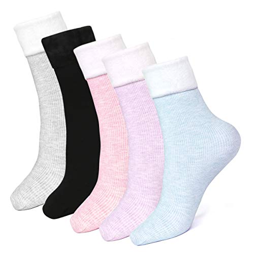 EXTSUD warme Hüttensocken Damen Skisocken 5 Paar Wintersocken Kuschelsocken aus Baumwolle Rutschfeste Thermal Socken für Erwachsene Damen Mädchen,Größe:35-42 Schwarz, Lila,Blau,Grau,Pink