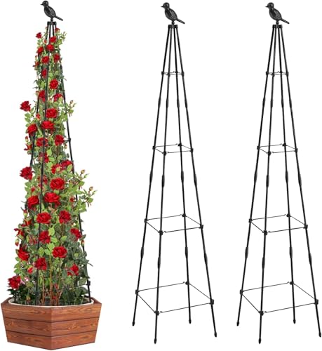 MYMULIKE Rankhilfe, 165cm Metall Obelisk für Kletterpflanzen, Garten Dekorative Rankhilfe für Rosen, Blumen, Rankhilfe Himbeeren, Gegenstände- Gewächshaus, Stabile Metallkonstruktion