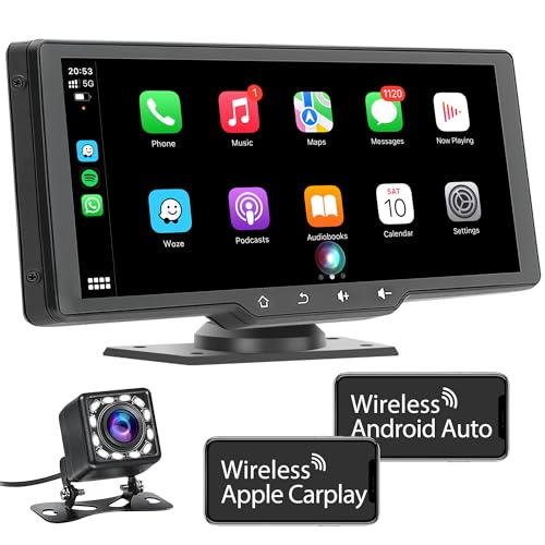 WSRADIOKITS Wireless Carplay Autoradio,Portable 10.26''Touch Screen Carplay and Android Auto,1080p Backup Camera,Drive Mate Carplay GPS Navigation with Mirror Link/Siri/FM/Bluetooth,Car Radio