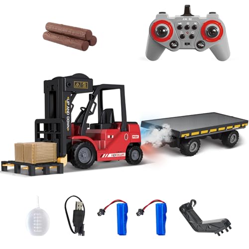 Mostop RC Gabelstapler mit Trägerplatte Konstruktionsspielzeug,1/24 Ferngesteuerter Gabelstapler mit Boxen/Ton und Lichtspray,Zwei wiederaufladbare Batterien und Ladegerät,Geschenke für Jungen und Mäd