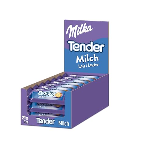 Milka Tender Milch 21 x 37g, Biskuit-Rolle mit Milchcrèmefüllung und Vollmilchschokolade