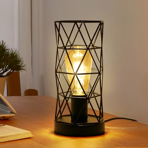 Osairous Tischleuchte Vintage Schwarz Metall, Tischlampe Nordic Style Durchbrochene E27, mit Stecker und Schalter für Partygeschenk Innengarten Schlafzimmer Esszimmer(Glühbirne Nicht Enthalten)